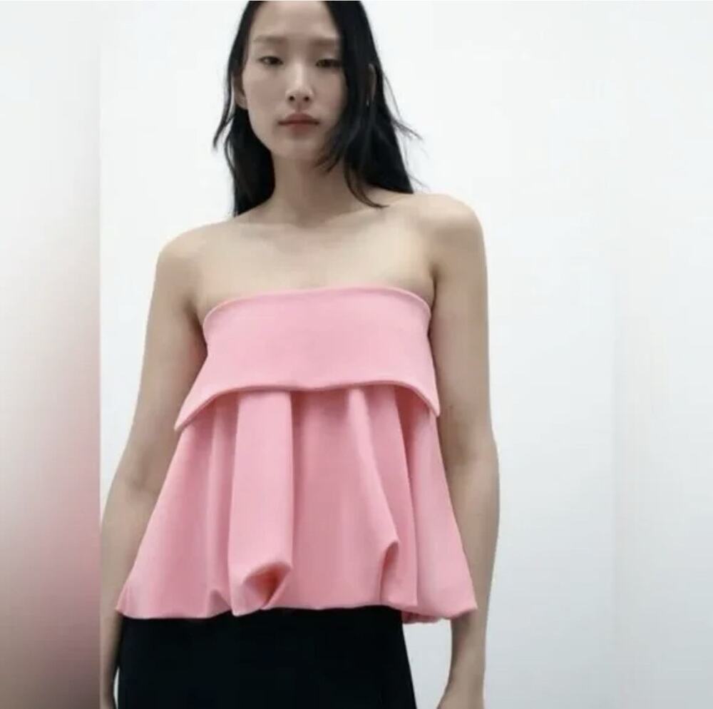 Zara Pink Sleeveless Bubble Top Small NWT